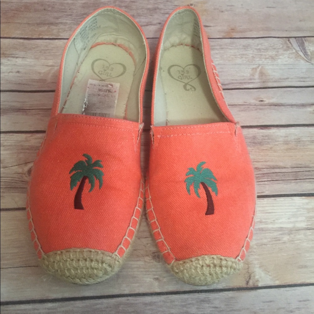 Coral palm tree espadrilles